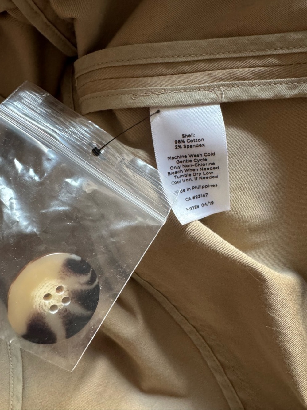 Trench Jacket Short Length Cotton Khaki XL - Picture 14 of 14